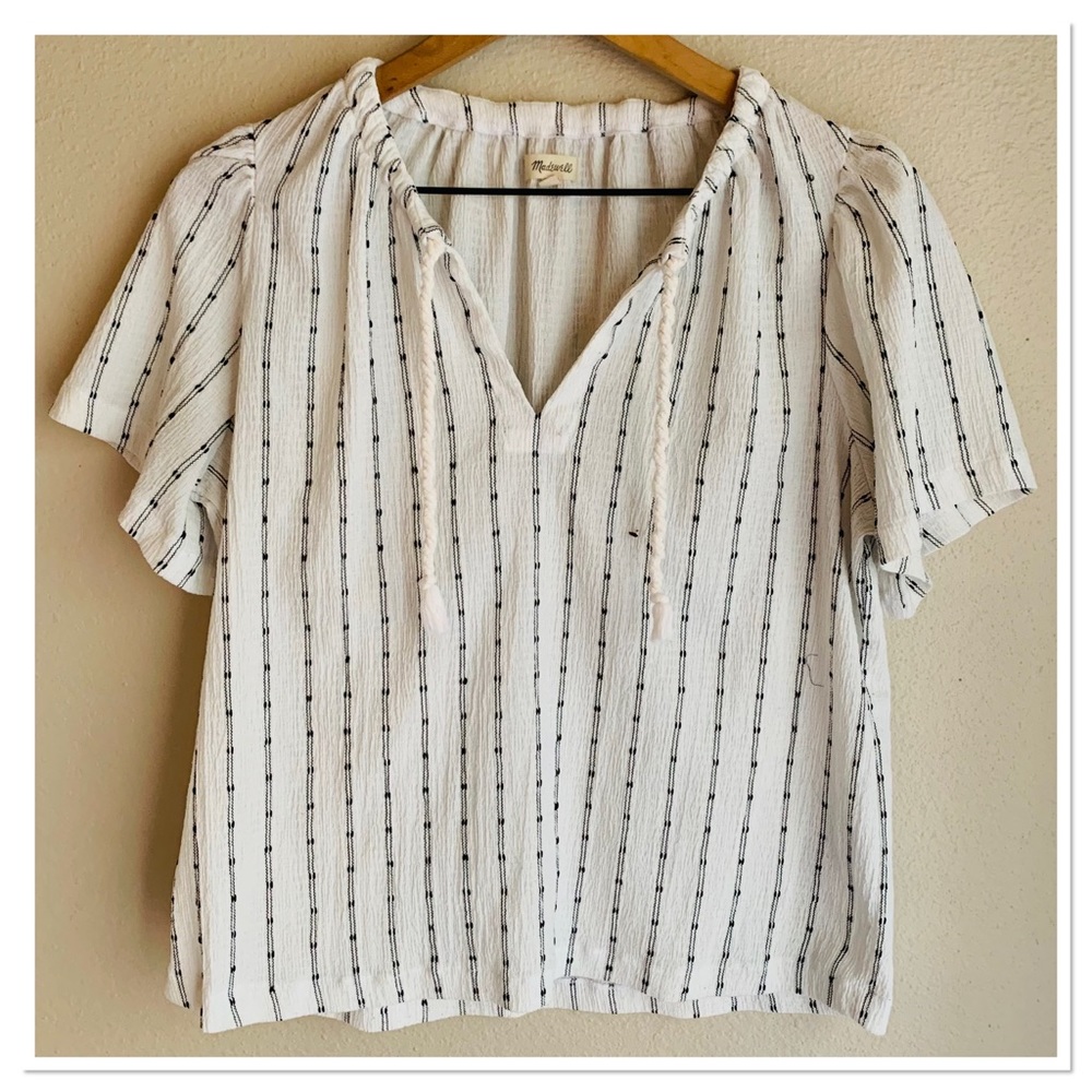 Madewell Tie Neck Tunic Top Knit Dot Pattern Ivory Black Size Small - Picture 1 of 8